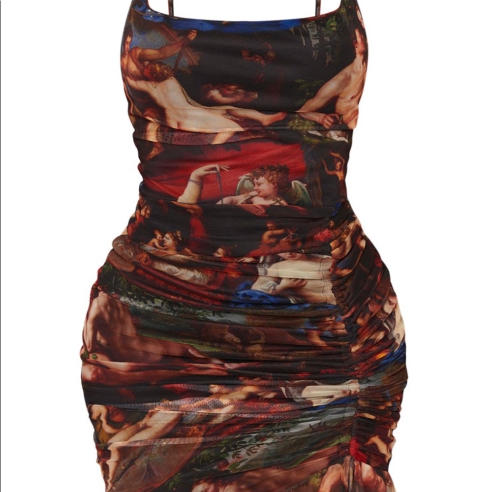PrettyLittleThing Multi Mesh ‘Renaissance’ Dress
